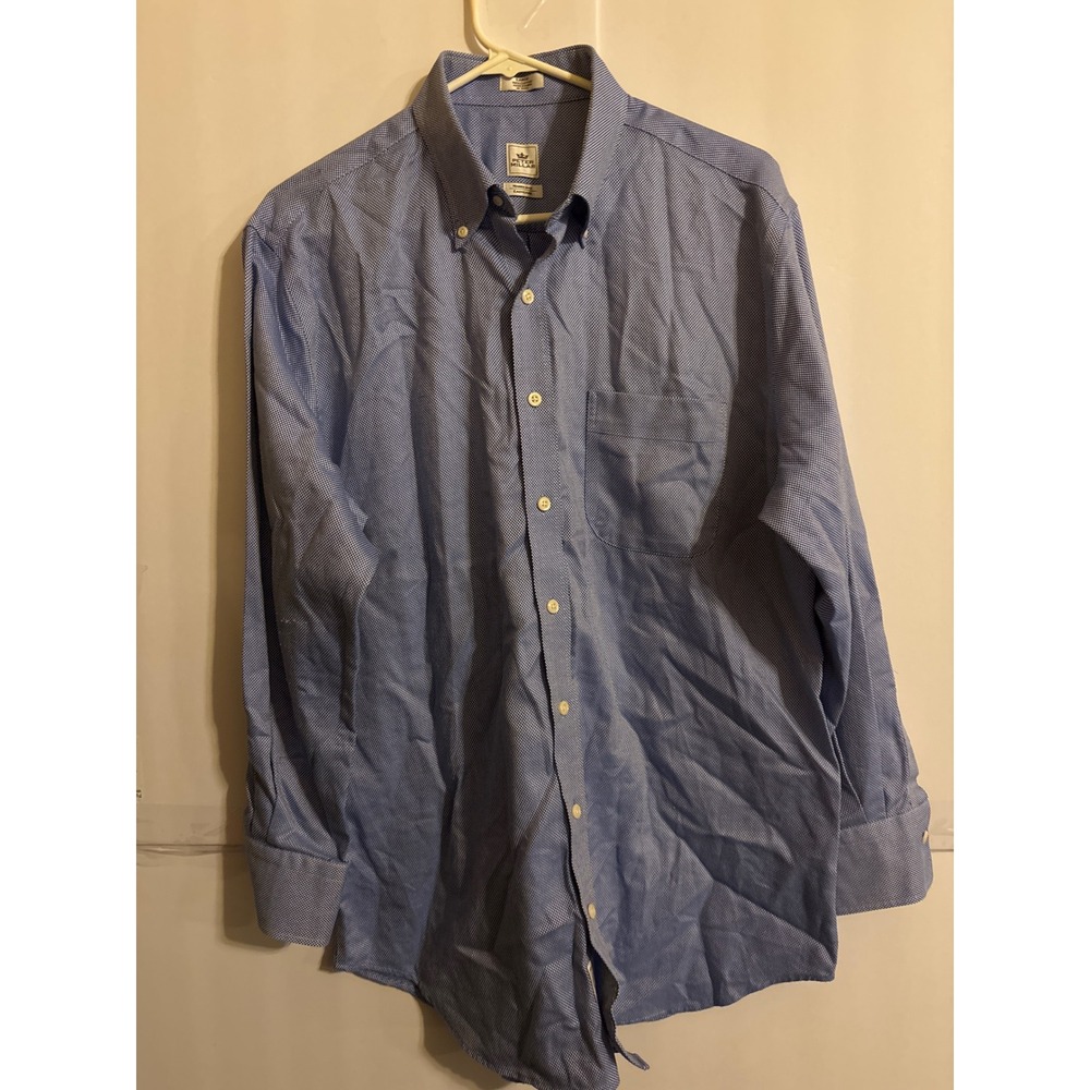 Peter Millar Nanoluxe Easycare Button Down Shirt Blue Gingham Men‎ Large blem